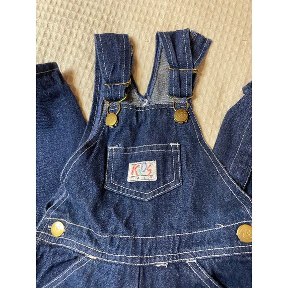VTG Kids Talk Dark Wash 100% Cotton Snap Crotch Denim Play Overalls Size 2T - Picture 10 of 10